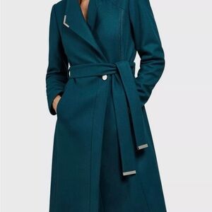 Ted Baker Wool Cashmere Wrap Coat Teal Blue Size 0